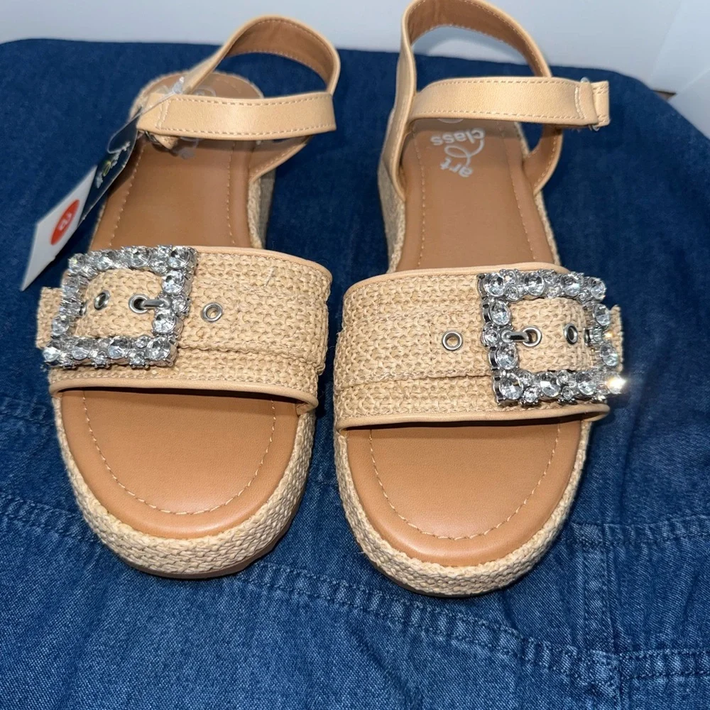 Size 3 Art Class Tan Girl’s Dress Sandals with Silver Rhinestone Buckle